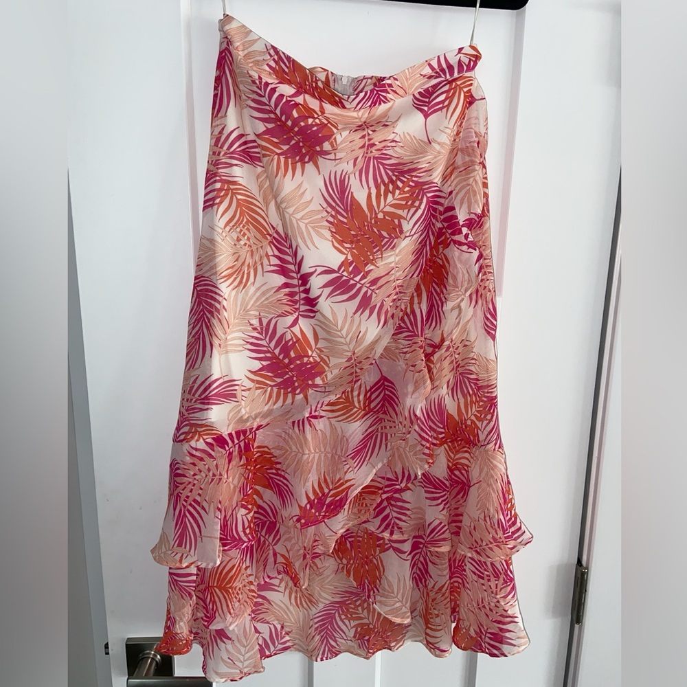 Pink & Orange Tropical Palm Leaf Midi Skirt